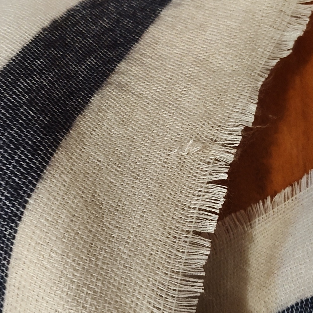 Francesca's Hooded Shawl Navy Cream Color Block Waterfall High-Low Hem Fringe OS - Picture 10 of 12
